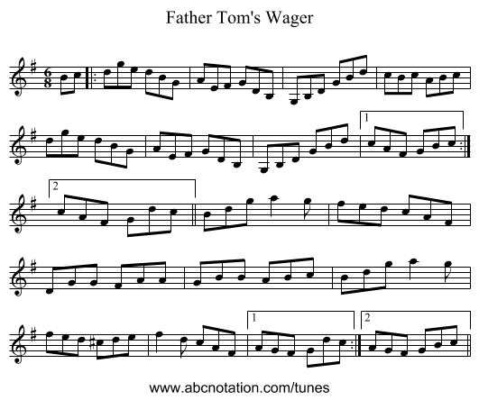 Father Tom's Wager - staff notation