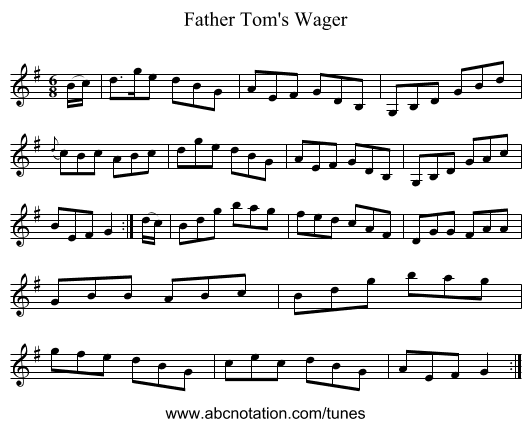 Father Tom's Wager - staff notation