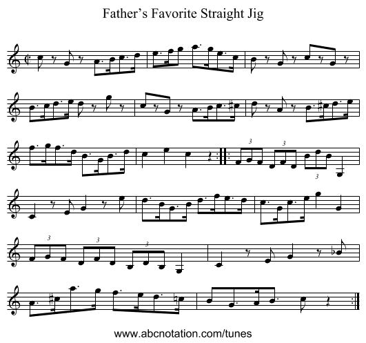Father’s Favorite Straight Jig - staff notation