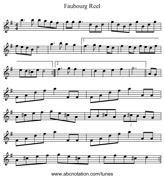 Faubourg Reel - staff notation