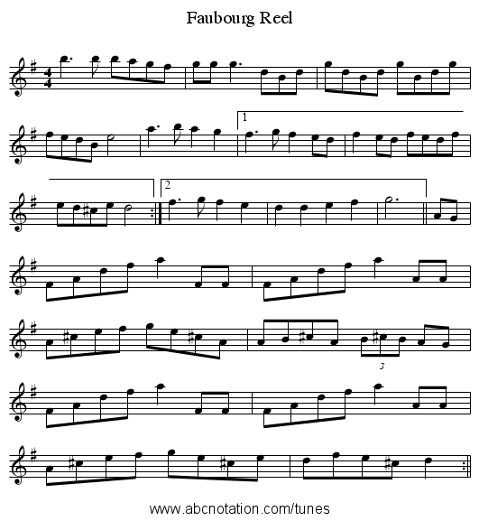 Faubourg Reel - staff notation