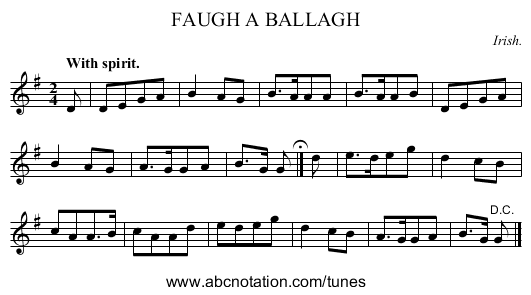 FAUGH A BALLAGH - staff notation