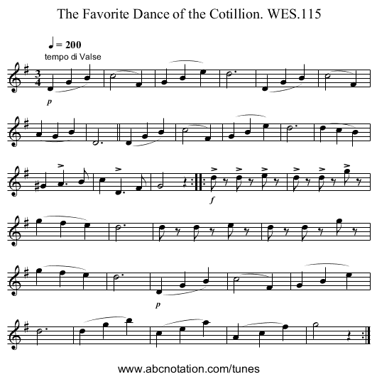 Favorite Dance of the Cotillion. WES.115, The - staff notation