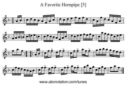 Favorite Hornpipe [5], A - staff notation