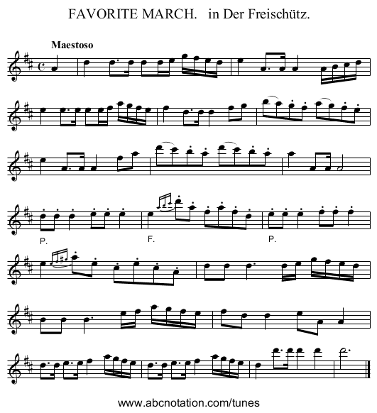 FAVORITE MARCH.   in Der Freisch&uuml;tz. - staff notation