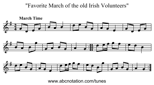 Favorite March of the old Irish Volunteers - staff notation
