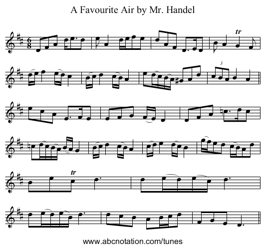 Favourite Air by Mr. Handel, A - staff notation