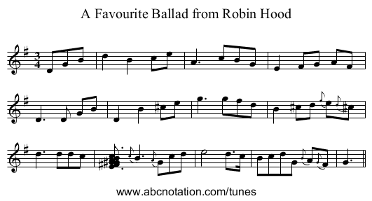 Favourite Ballad from Robin Hood, A - staff notation