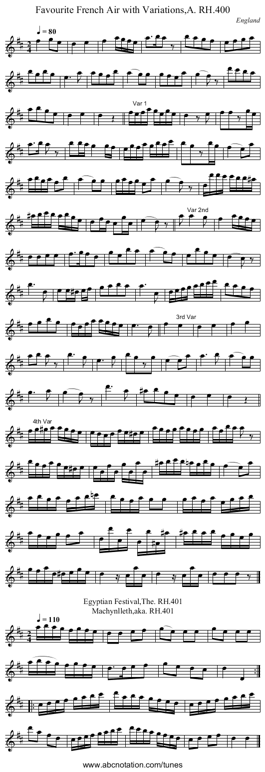 Favourite French Air with Variations,A. RH.400 - staff notation