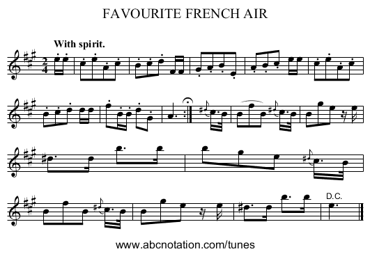 FAVOURITE FRENCH AIR - staff notation