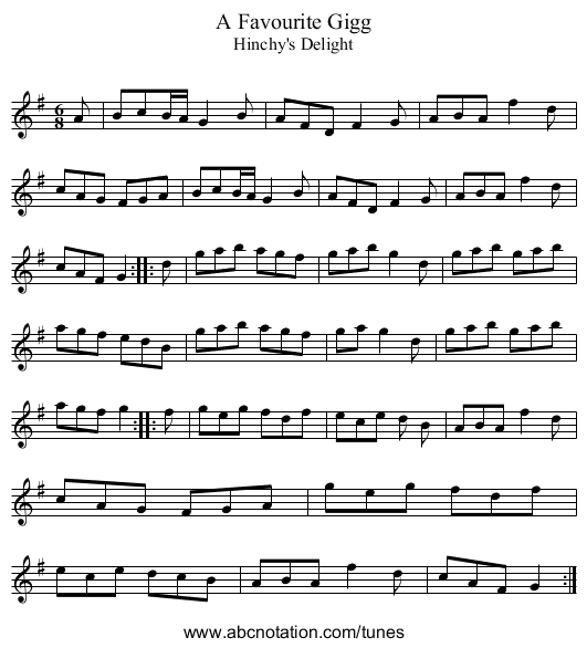Favourite Gigg, A - staff notation