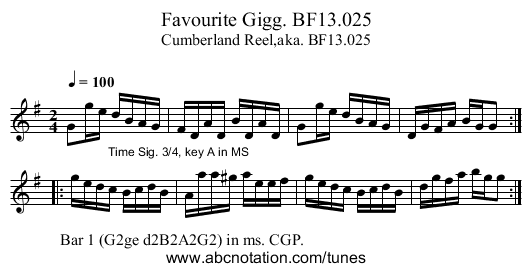 Favourite Gigg. BF13.025 - staff notation
