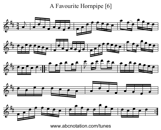 Favourite Hornpipe [6], A - staff notation