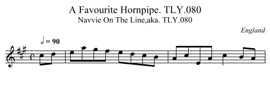 Favourite Hornpipe. TLY.080, A  - staff notation