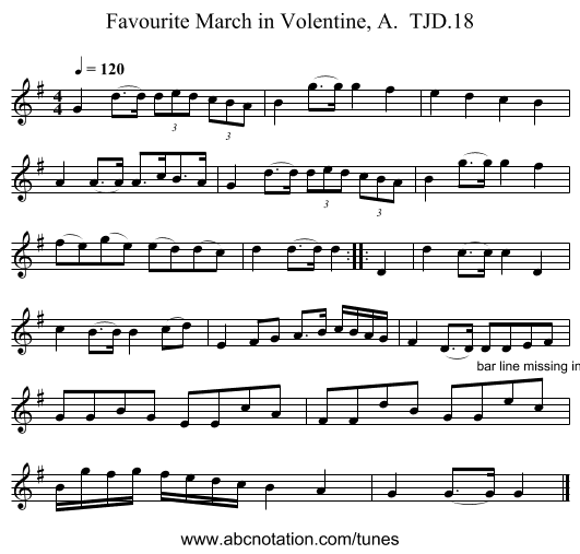 Favourite March in Volentine, A.  TJD.18 - staff notation