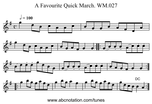 Favourite Quick March. WM.027, A - staff notation