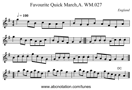 Favourite Quick March,A. WM.027 - staff notation