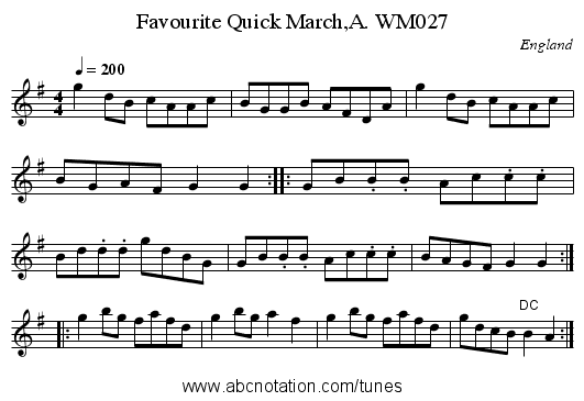 Favourite Quick March,A. WM027 - staff notation