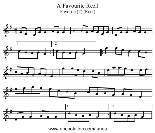 Favourite Reell, A - staff notation