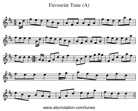 Favourite Tune (A) - staff notation
