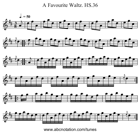 Favourite Waltz. HS.36, A - staff notation