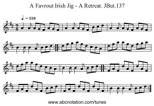 Favrout Irish Jig - A Retreat. JBut.137, A - staff notation
