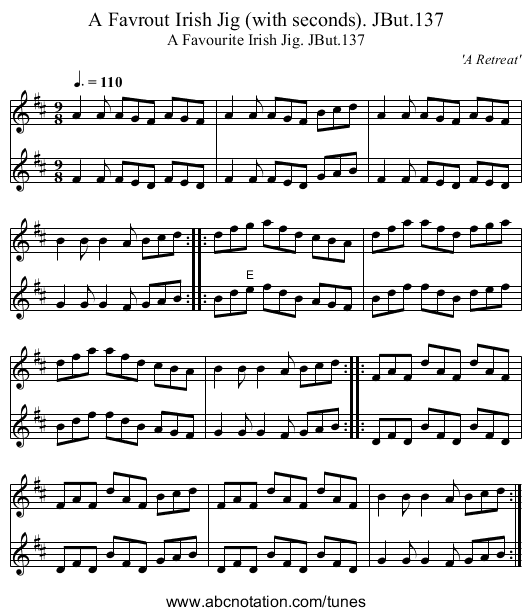 Favrout Irish Jig (with seconds). JBut.137, A - staff notation