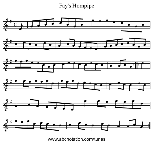 Fay's Hornpipe - staff notation