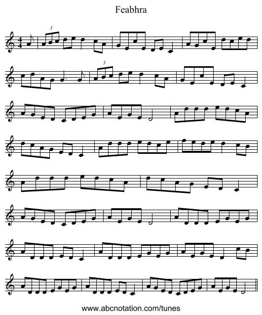 Feabhra - staff notation