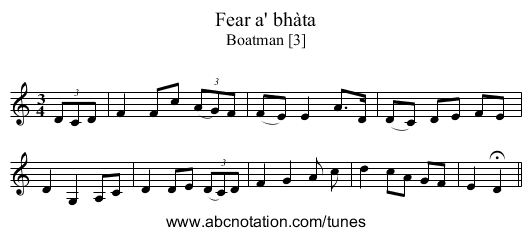 Fear a' bhàta - staff notation