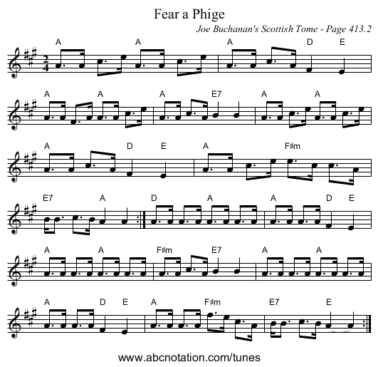 Fear a Phige - staff notation
