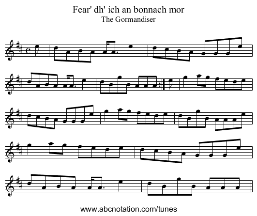 Fear' dh' ich an bonnach mor - staff notation