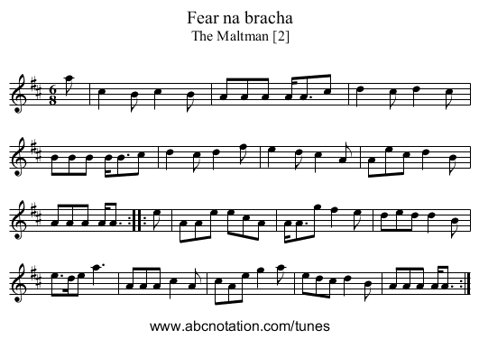 Fear na bracha - staff notation