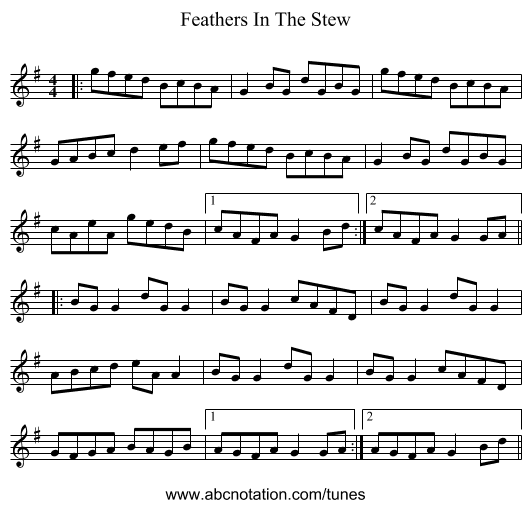 Feathers In The Stew - staff notation