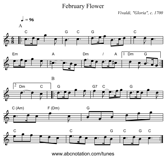February Flower - staff notation