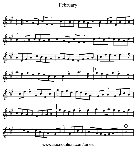 February - staff notation