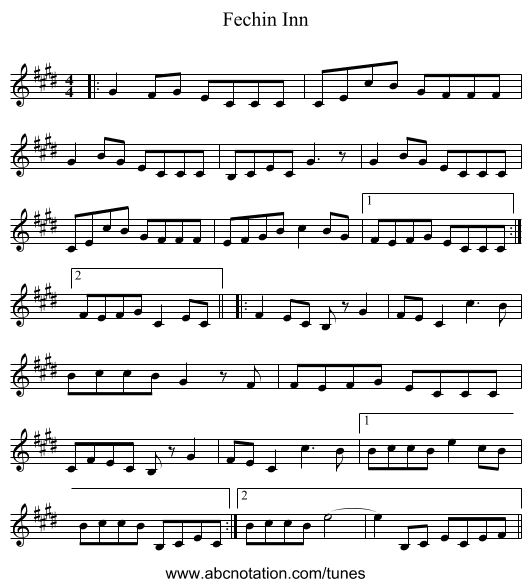 Fechin Inn - staff notation