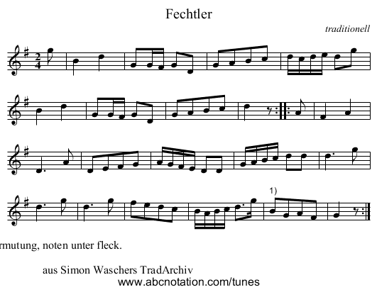 Fechtler - staff notation
