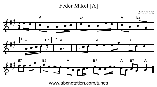 Feder Mikel [A] - staff notation