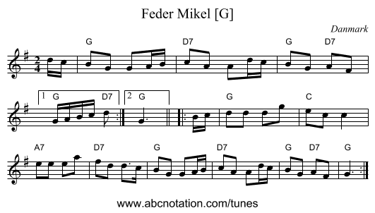 Feder Mikel [G] - staff notation