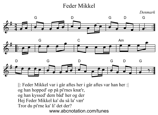 Feder Mikkel - staff notation