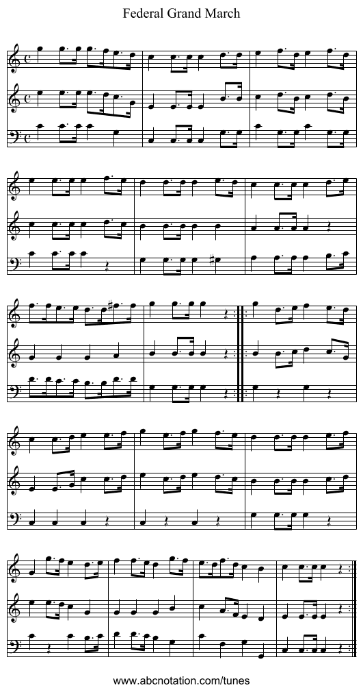Federal Grand March - staff notation