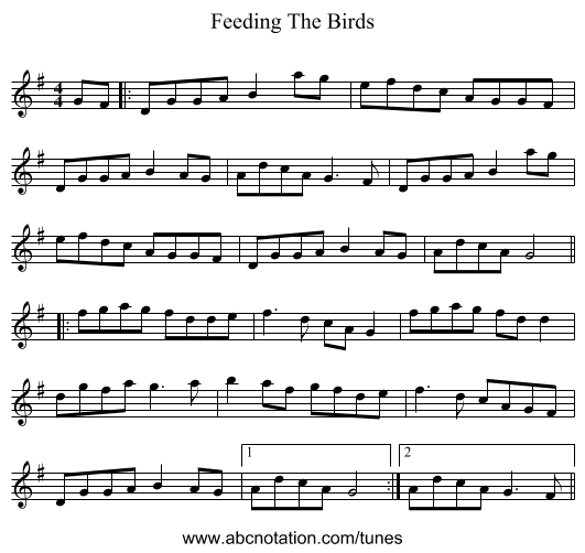 Feeding The Birds - staff notation