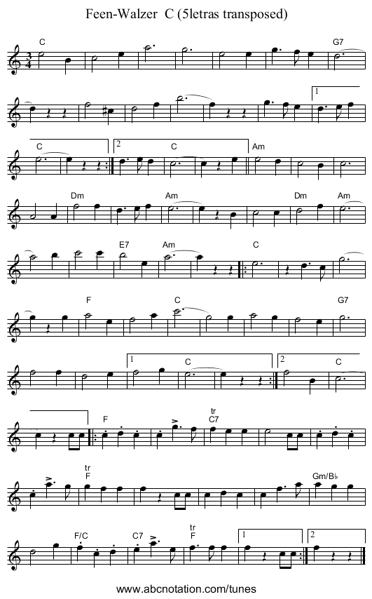 Feen-Walzer  C (5letras transposed) - staff notation