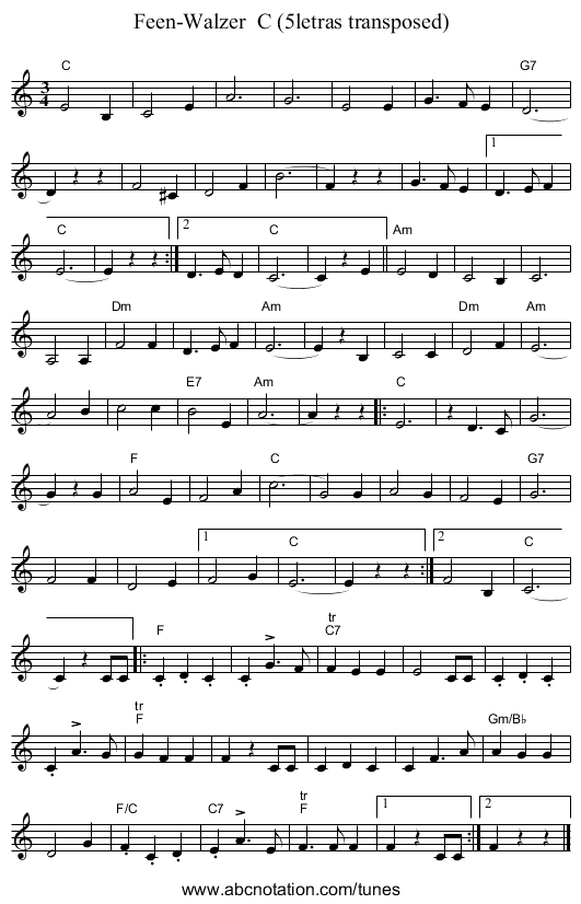 Feen-Walzer C (5letras transposed) - staff notation