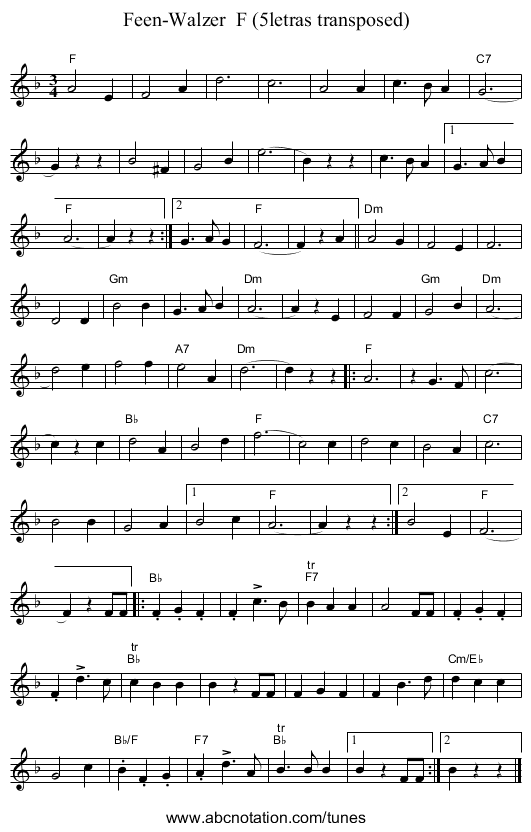 Feen-Walzer F (5letras transposed) - staff notation
