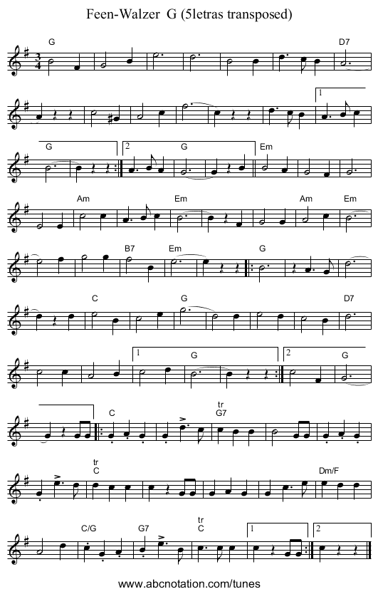 Feen-Walzer G (5letras transposed) - staff notation