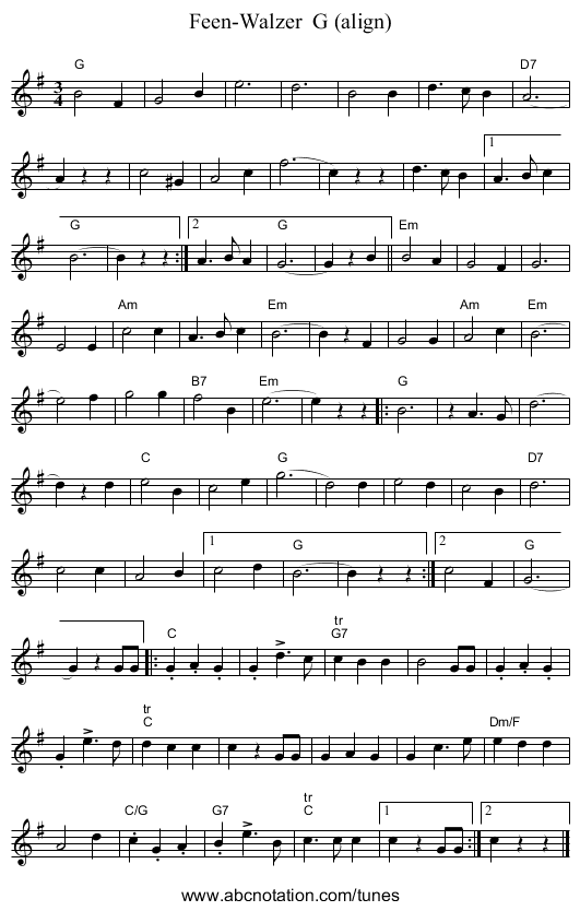 Feen-Walzer G (align) - staff notation