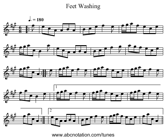 Feet Washing - staff notation