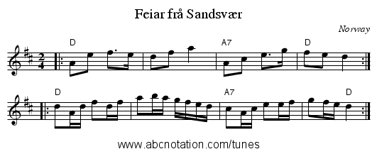 Feiar frå Sandsvær - staff notation
